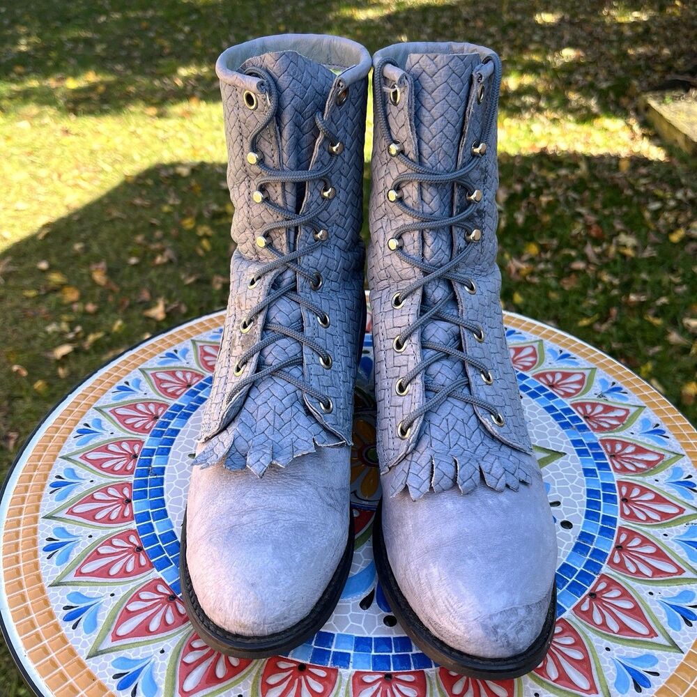 Vintage Capezio Kiltie Lace-Up Boots Women’s 8 Narrow USA Made 1442 Blue-Gray - Picture 2 of 9